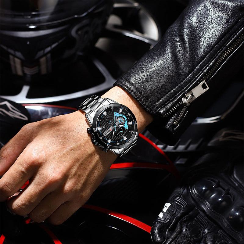 Mens Six-Hand Steel-Strap Motorcycle Watch - Zentrova Mens Six-Hand Steel-Strap Motorcycle Watch - Zentrova